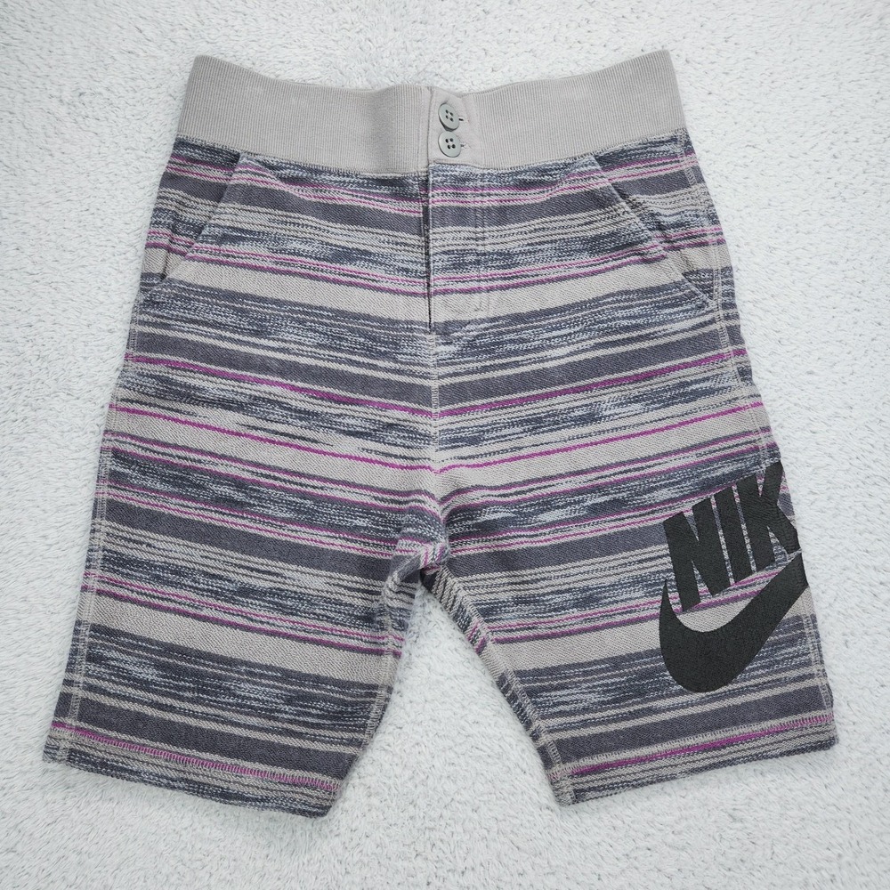 Nike F.C. Sweat Shorts Mens Small Gray Striped Knit Drawstring Soccer 9 Inseam